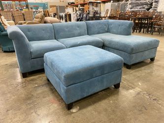 JONATHAN LOUIS Lagoon Blue Modular Sofa with Chaise Lounge and Ottoman