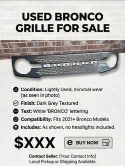 Ford Bronco Front Grille (2021-2026) – Carbonized Gray w/ White Letters