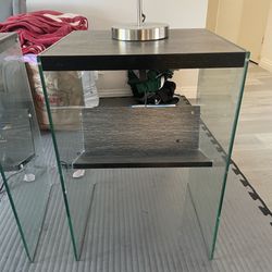 Matching Wood And Glass End Table Nightstand w/ Lamps