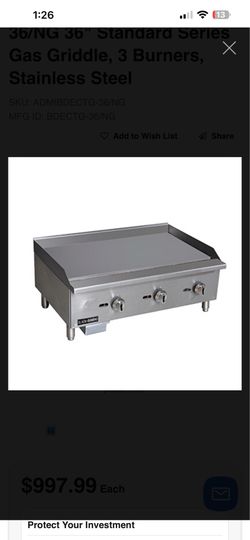 36” NSF COMMERCIAL FLAT GRIDDLE NG/LP