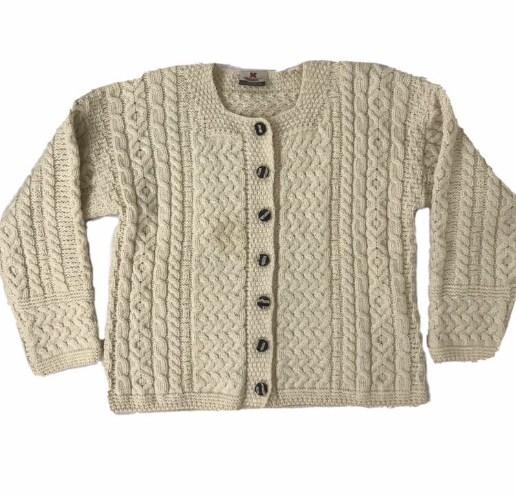 Carraig Donn Cable Knit Cream Wool Cardigan Sweater - Size S