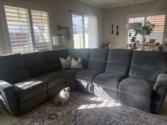 Dark navy reclining electrical sectional