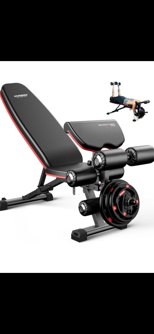HARISON Weight Bench - Adjusta.ble Workout Bench Press for Home Gym with Leg Extension and Preacher Pad