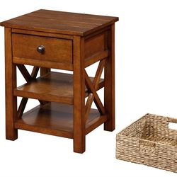 X End Table With 2 Shelves and 1 Drawer 