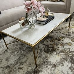 White Marble & Brass Coffee Table 
