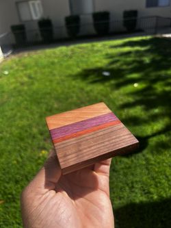 Handmade Exotic Wood Coasters Set of 4 – Padauk, Purpleheart, Cherry, Walnut – Gift Boxed with Mineral Oil & Care Guide – The Ambassador