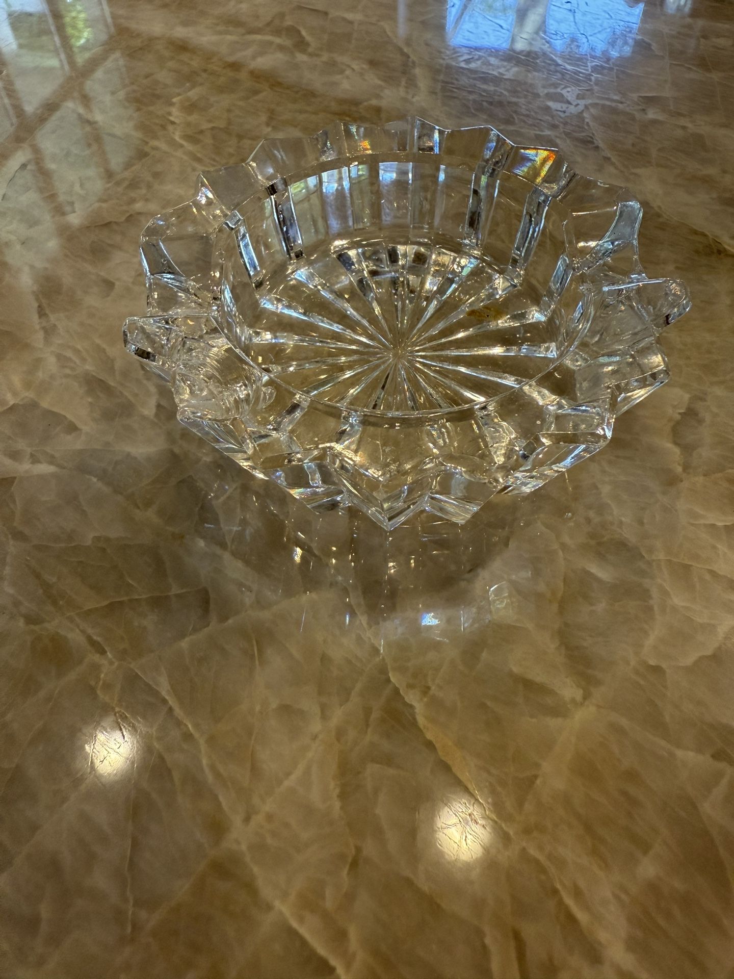 Mikasa Hoya heavy cut crystal Ashtray, diamond point; angular cut; 1975