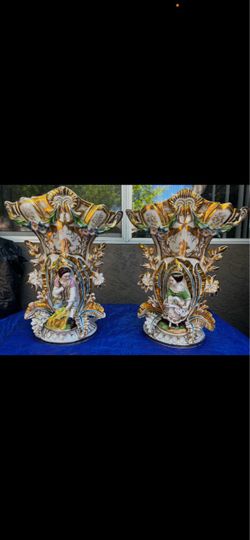 Pair of Antique Old Paris Porcelain Spill Vases