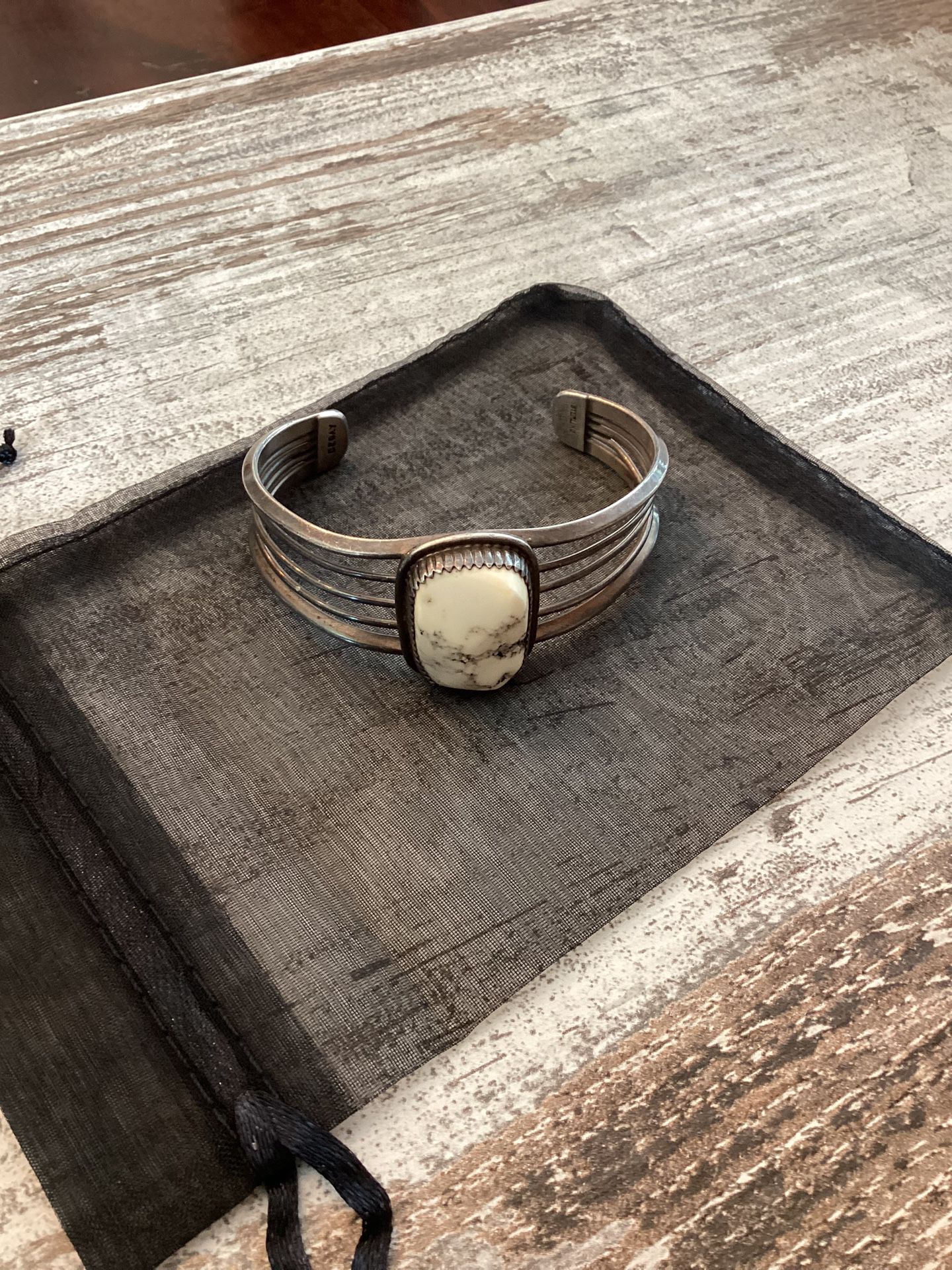 Vintage Begay Navajo Sterling Silver Bracelet with natural stone