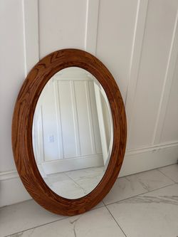 Oval Wall Mirror with Wood Frame
