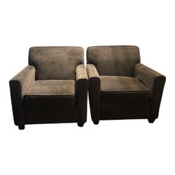 Pair of Brown Suede Club Chairs