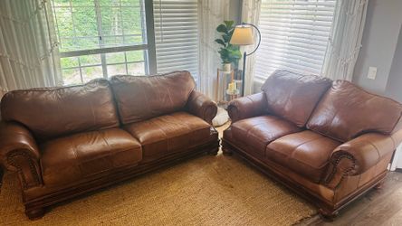 Genuine Leather tufted Couch and Love Seat