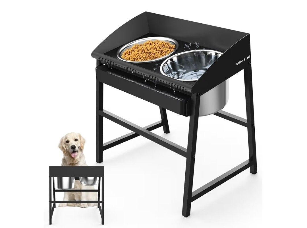 Elevated Dog Bowls for Large Dog, 15“ Tall Raised Food and Water Bowl Set with Stand, Full Metal Spill Proof Design and Stainless Bowl