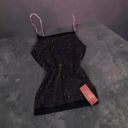 SHEIN Black Rhinestone Crop Top