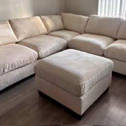 New Beige Sectional Couch with Ottoman! Free Delivery 🚚! Free Assembly!