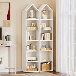 Tall Narrow Bookshelf, Modern Open 5 Tier Bookcase