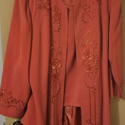 3pc Women's Orange Skirt Suit Plus Size 