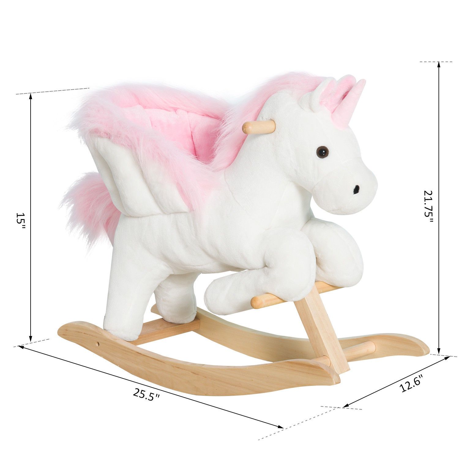 Qaba Kids Wooden Plush Ride-On Unicorn Rocking Horse Chair Toy With Sing Alongs