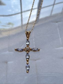 14k purple iolite w/ 1 point natural diamond pendant with 10k white gold chain
