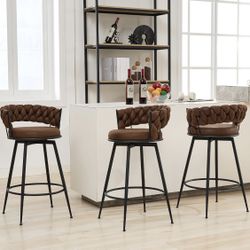 28 '' 360° Swivel Barstools Counter Bar Stools Set of 3. Dark Brown
