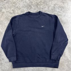 Vintage Nike Mens XL Navy Blue Lined Swoosh Crewneck Sweater 