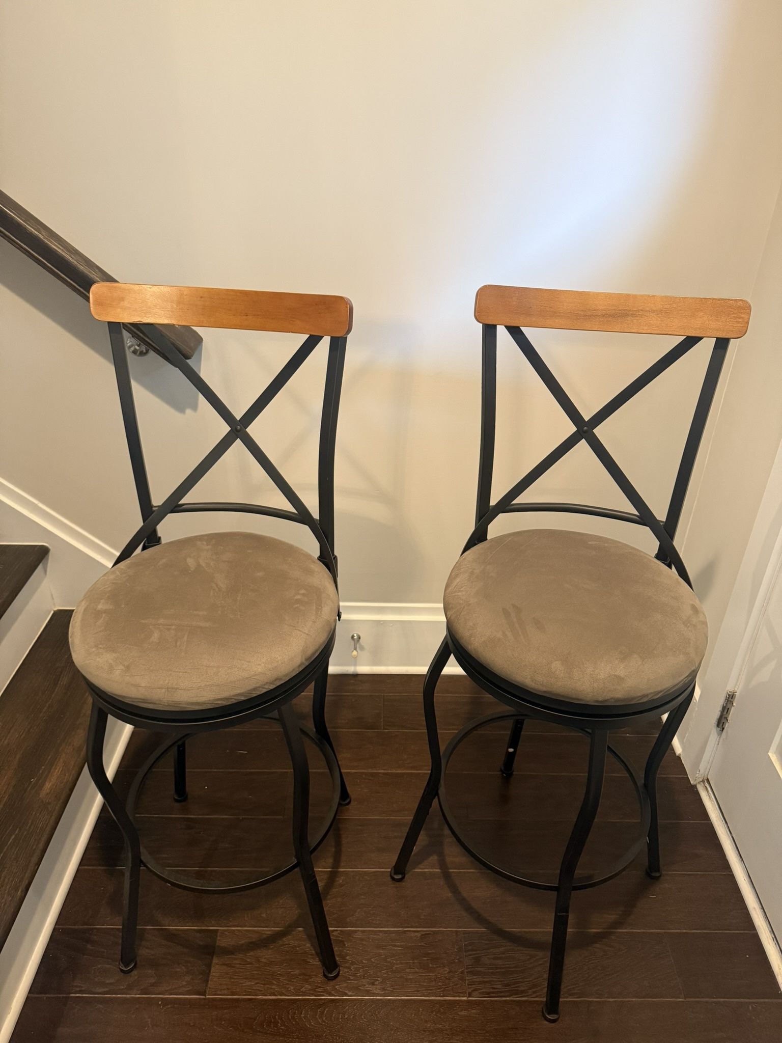 Set of two Bar Stools Swivel Upholstered Pair Barstools