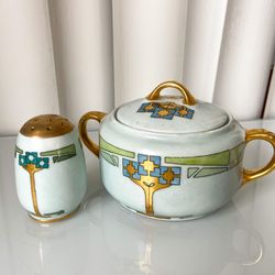 Antique KPM Kristen Germany Signed Julu Hurd Painter Art Deco Tableware Sugar Bowl And Castor
