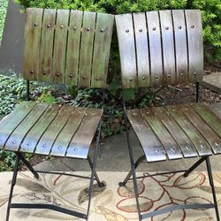 2 Steel Base, Wood Slat Folding Chairs