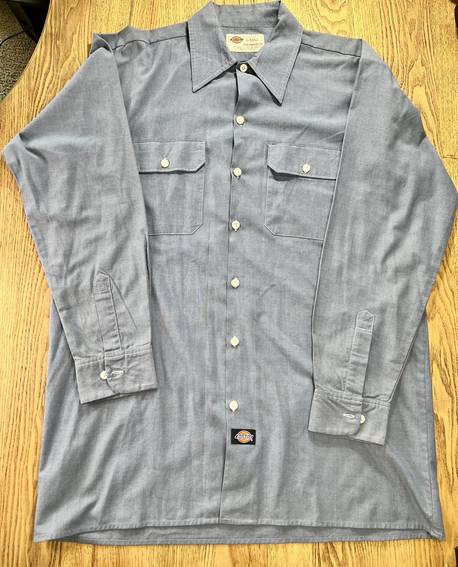 Dickies Men's Chambray Long Sleeve Button-Down Work Shirt Size Large