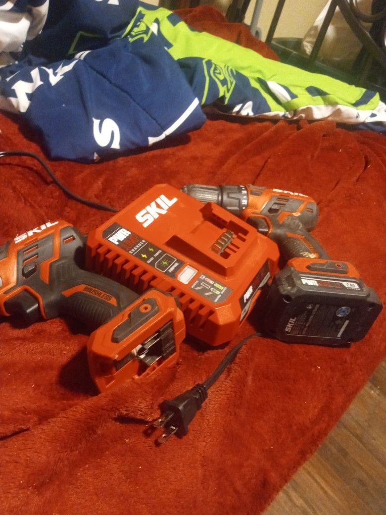 Skill Power Core 12 Drill, Impact ,Charger,1 Battery, Brushless Like New 100 Bucks Cash