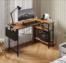 L-Shaped Desk with Storage Shelves