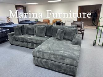 Gray Corduroy Sectional Sofa with Chaise