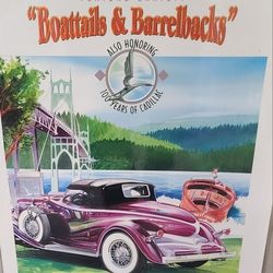 Boattails & Barrelbacks," rare framed poster with honors to 100 years of Cadillac. $100 OBO