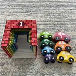 Melissa & Doug Nesting and Sorting Garages and Cars With 7 Graduated Garages and 7 Stackable Wooden Cars