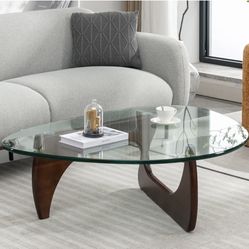 Mjkone Noguchi Triangle Glass Coffee Table | Modern Glass Top Table wi