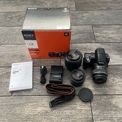 Sony SLT-A33 Camera Bundle With 3 Lenses, Two Batteries, Shoulder Strap