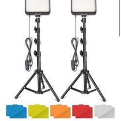 UBeesize LED Video Light Kit, 2Pcs Dimmable Continuous Portable Photography Lighting with Adjustable Tripod Stand & 5 Color Filters for Tabletop/Low-A