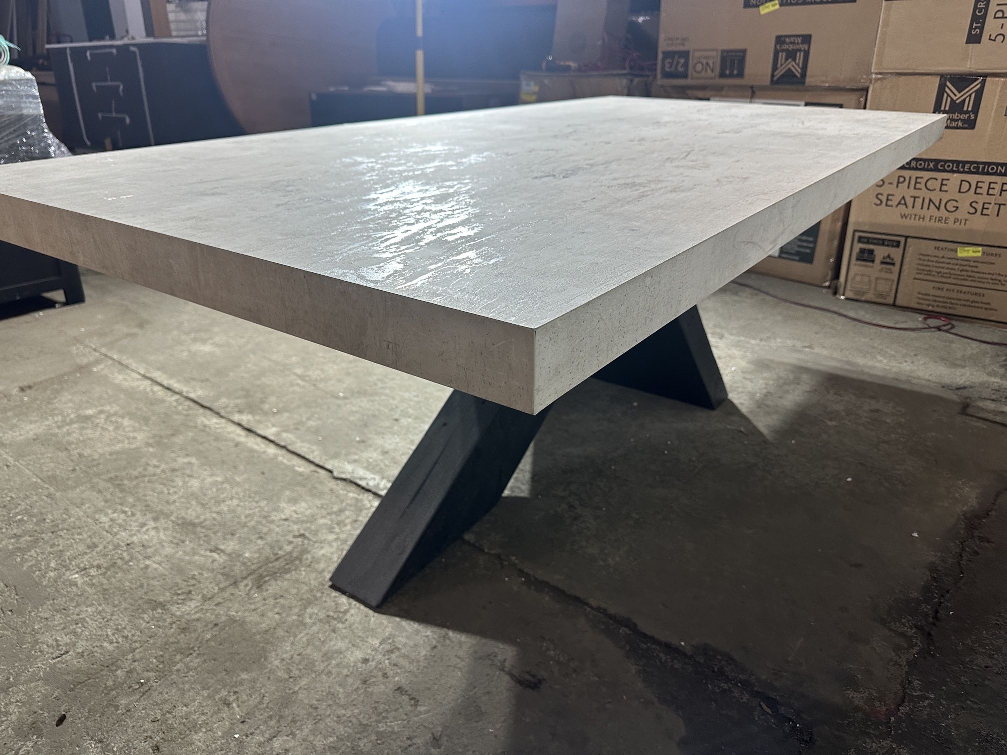 New Durant 84” Dining Room Kitchen Table Solid Wood Base Faux Concrete Top