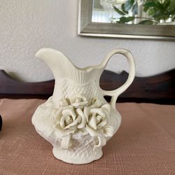 Vintage Style Floral Cream Pitcher Vase Coquette