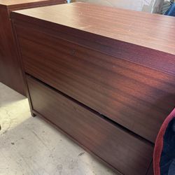 two-drawer wood lateral file cabinet in a cherry or mahogany finish - Retail: $650