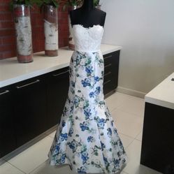  Blue & WHITE Gown Mon Cheri Classic Dress 