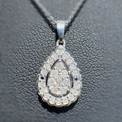 New Jewelry .925 sterling silver rolo link chain necklace 18.00” 1.00mm natural diamond 0.50CTW pear shape pendant charm