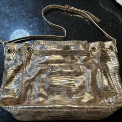 Michael Kors Gold Snakeskin Metallic Tote Bag Purse