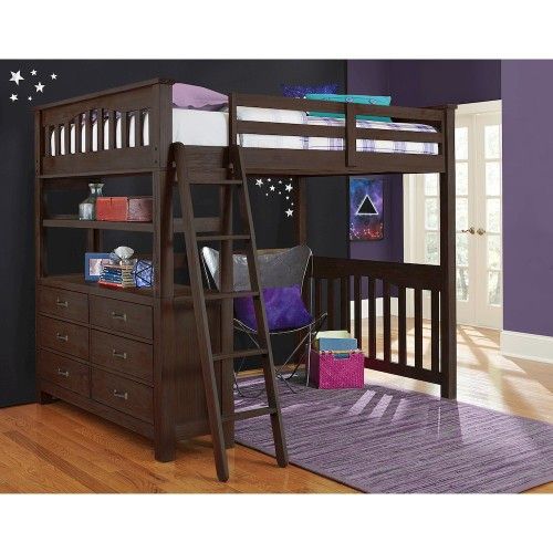Bison Office Brand Wood Loft Full Size Bed, Espresso Wood, New