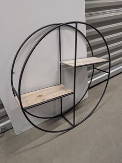 Round Metal Wall Shelf with Wood Shelves