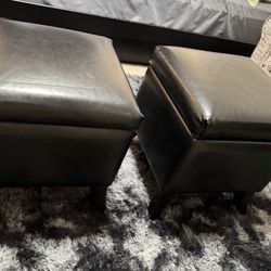 PAIR OF BLACK OTTOMAN STORAGE FOOT REST STOOL (pls read description)
