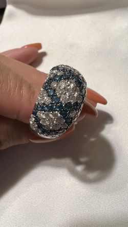 14k White Gold With White And Blue Diamonds