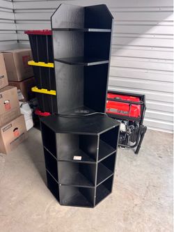 Black Corner Media Storage Tower / Display Shelf Unit