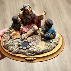 3 Vintage Native American Figurines– Hand Painted Resin Sculpture