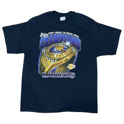 Vintage Y2K NBA Los Angeles Lakers Basketball 2001 Back to Back Champions Ring Tee Shirt